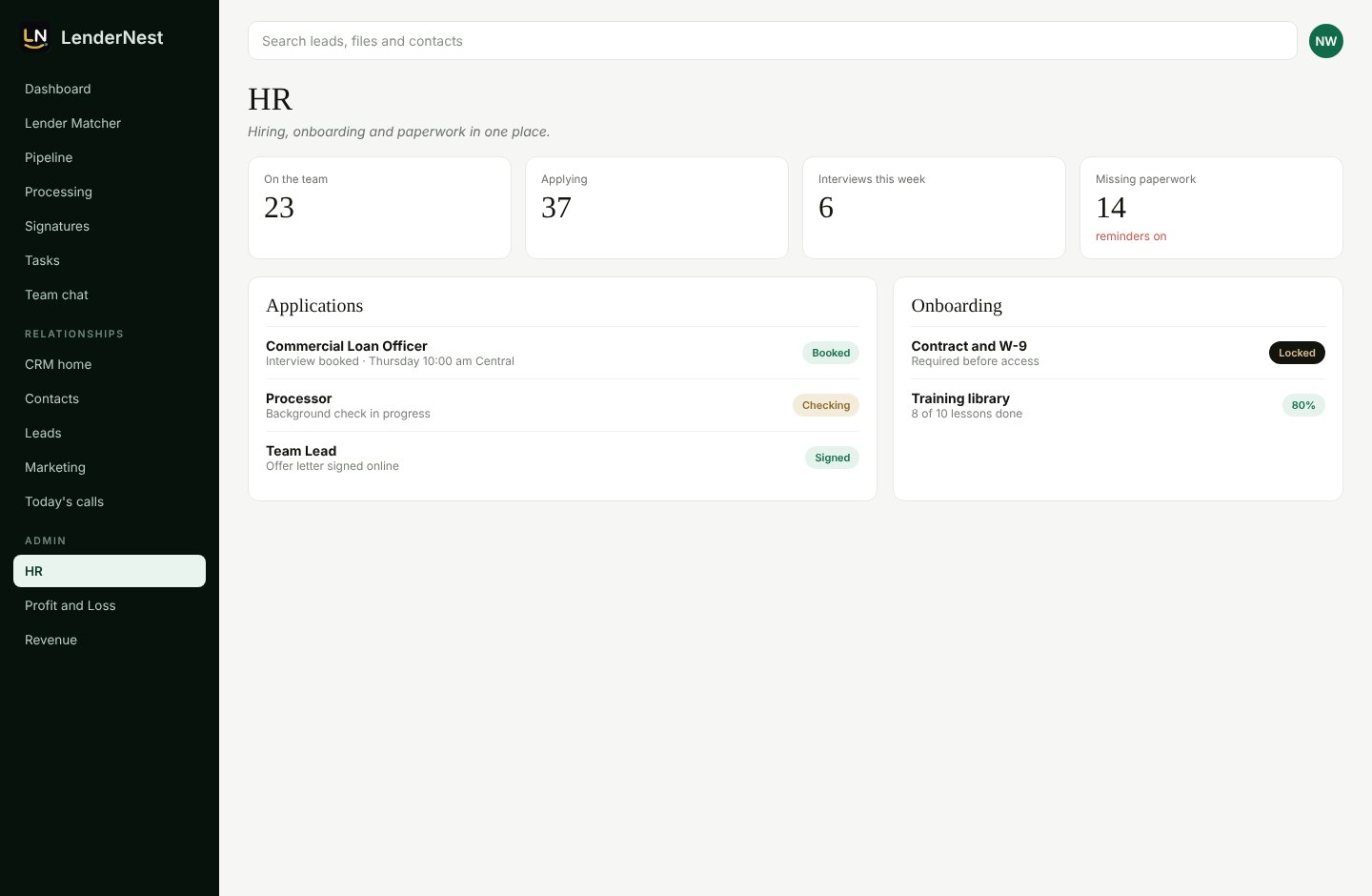LenderNest HR and hiring